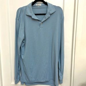 Peter Millar blue and grey stripe long sleeve polo